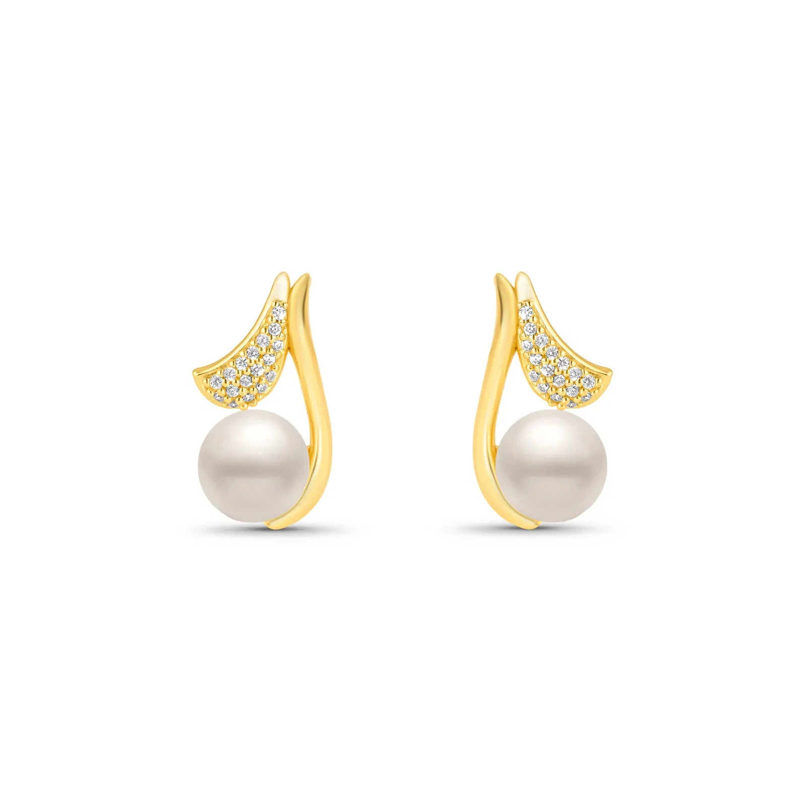 Brinco Life em Prata 925 com Banho de Ouro Amarelo 18k, Pérola e Pedras Incolores — imagem 1