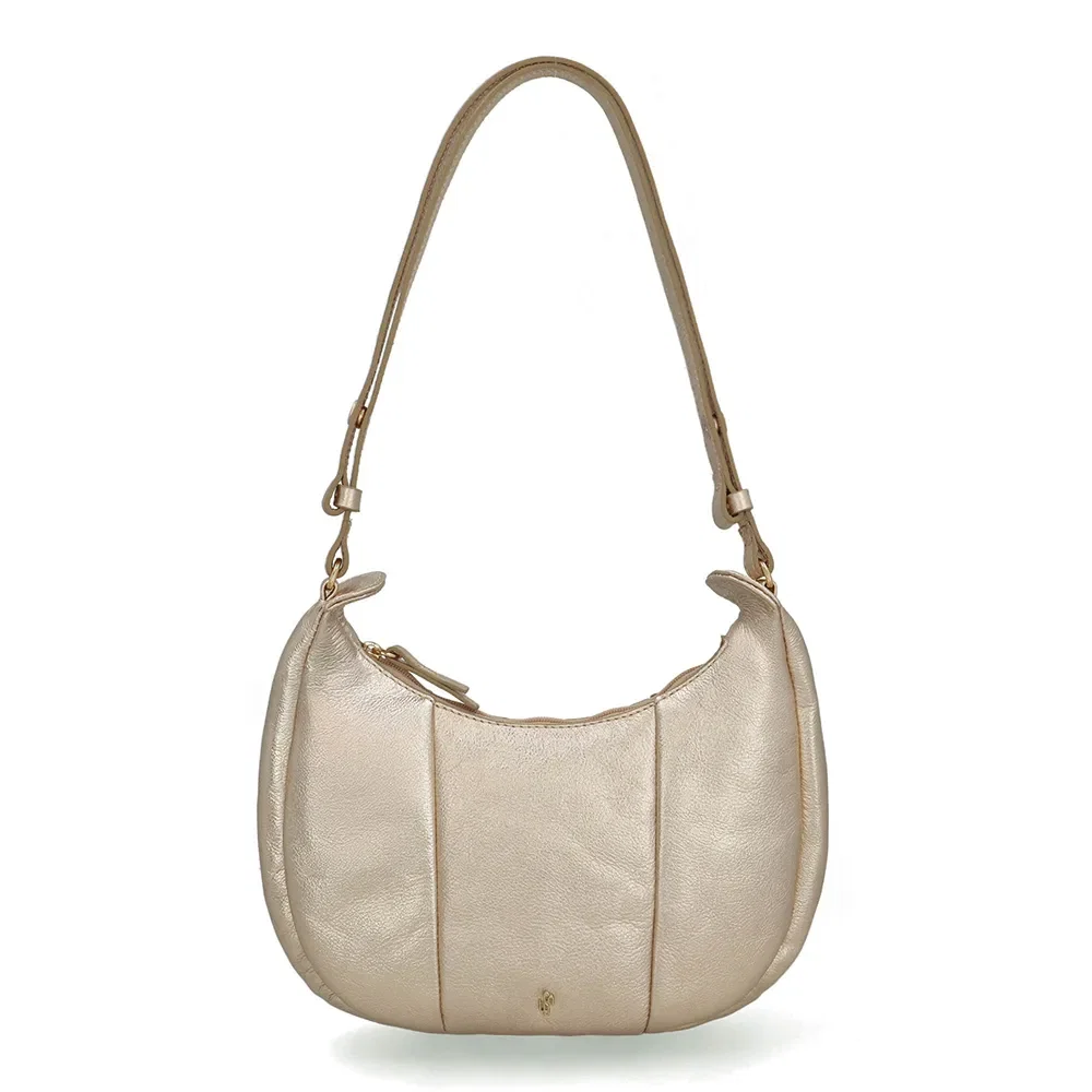 Bolsa Hobo Couro Metalizada Dourada Detalhe Bordado — imagem 1