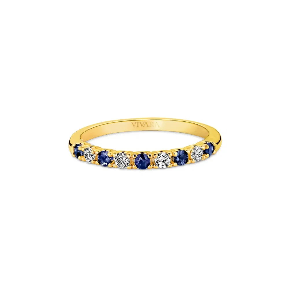 Meia Aliança Oriental em Ouro Amarelo 18k com Safiras Azul e Diamante 0,14 ct — imagem 1