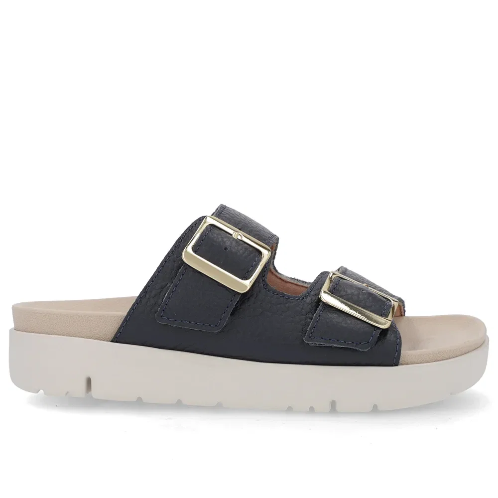 Slide Birken Azul Couro Fivela