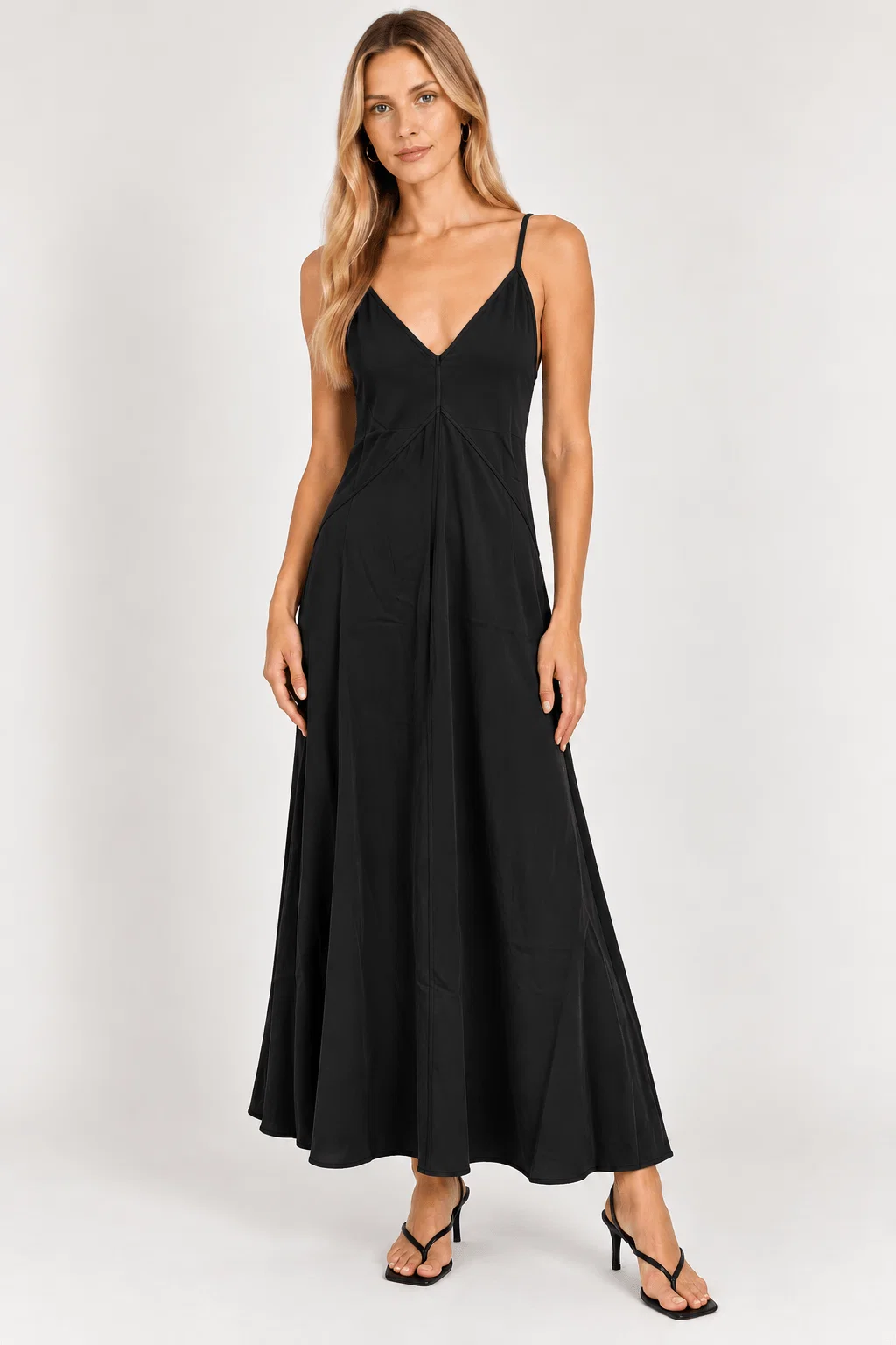 Vestido Midi Alças Finas - Preto