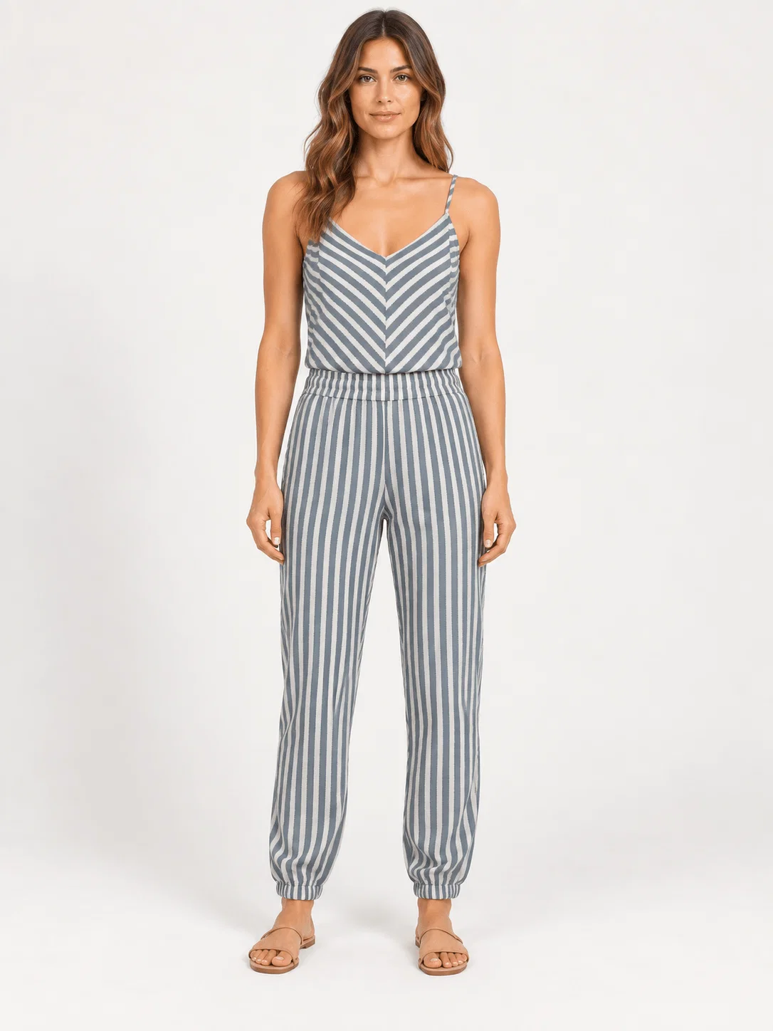 Calça Jogger Cós Elástico Listrado - Azul