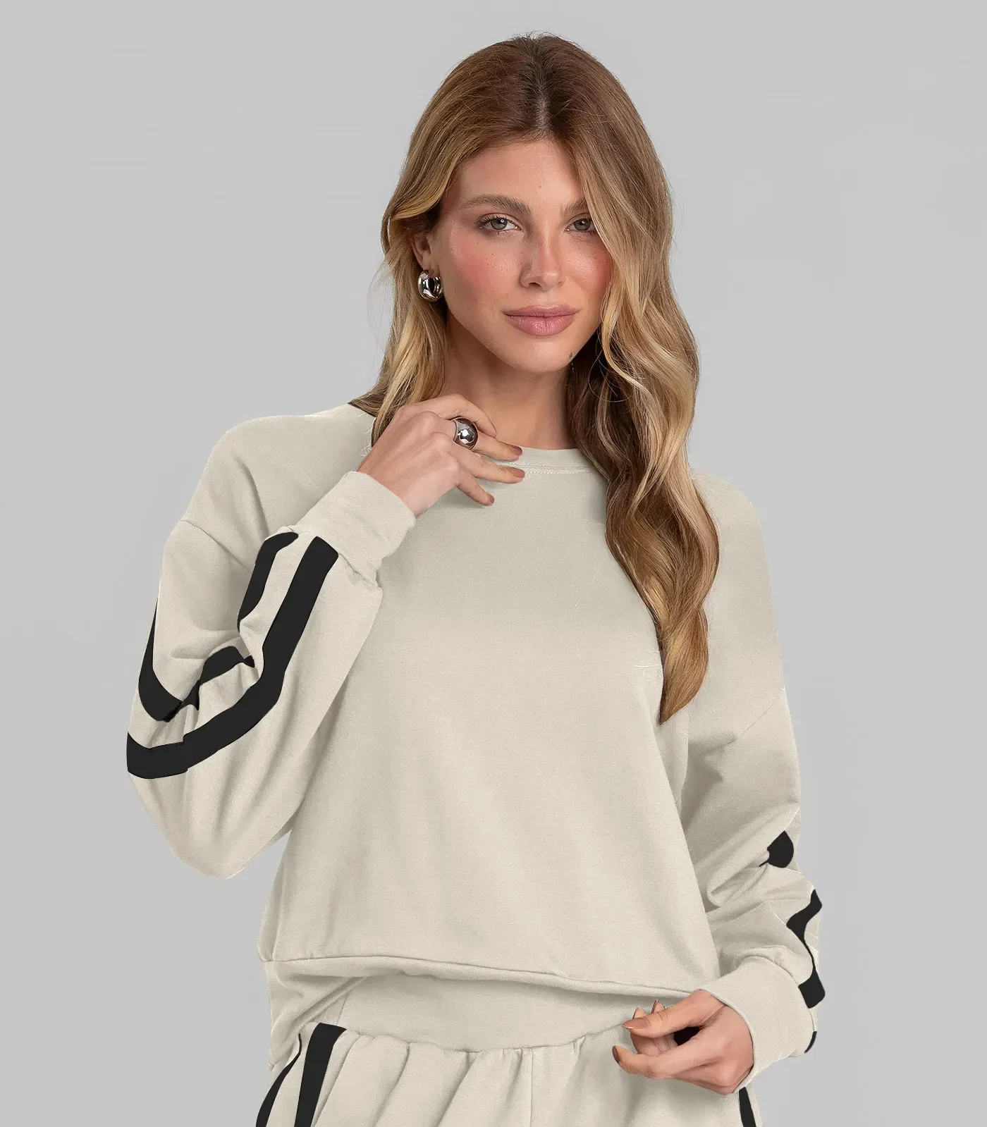 Moletom Feminino Em Molecotton Peluciado Dianna Bege
