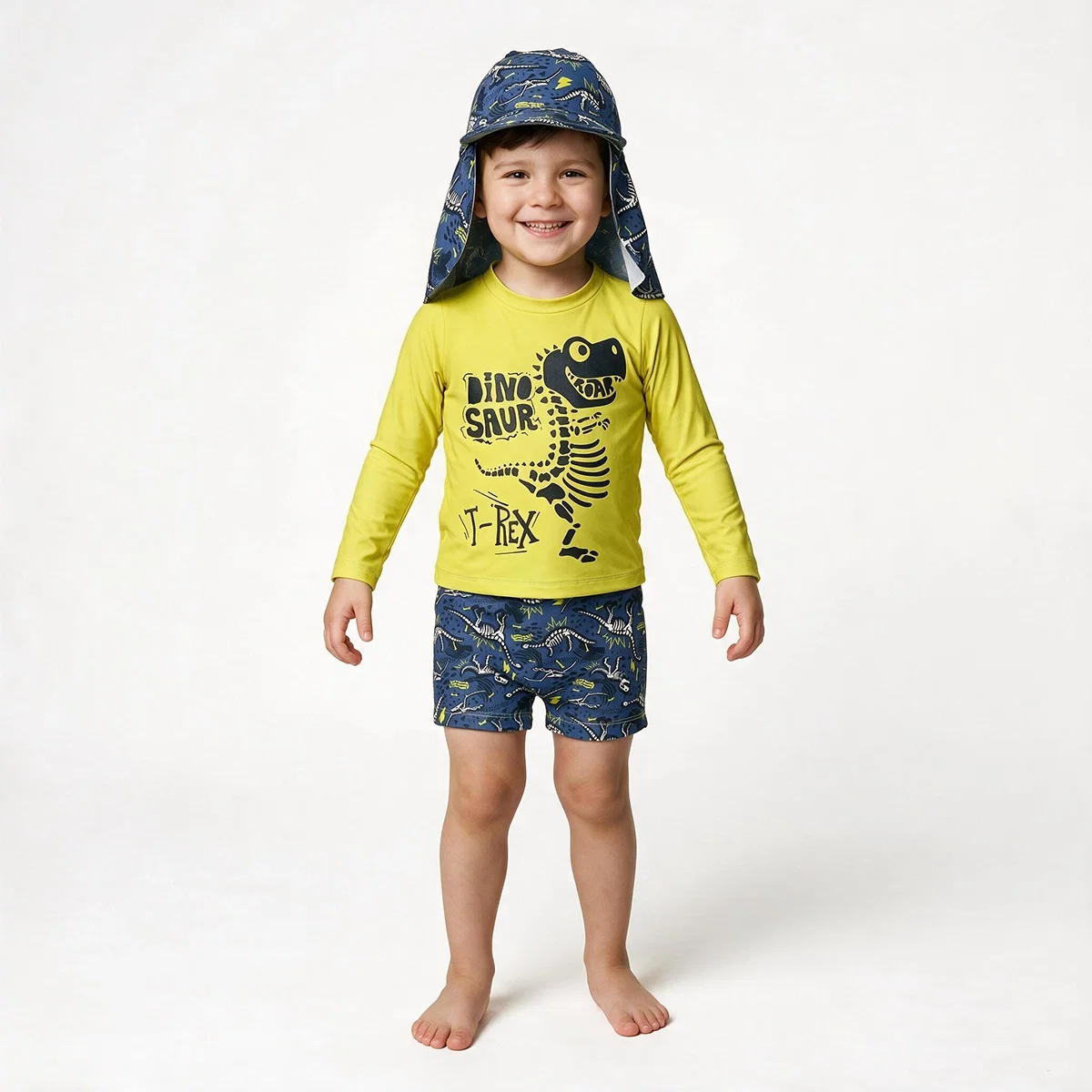 Kit Praia 3 Peças Toddler Dinossaurs Lycra Print Proteção Uv 50+ Tip Top