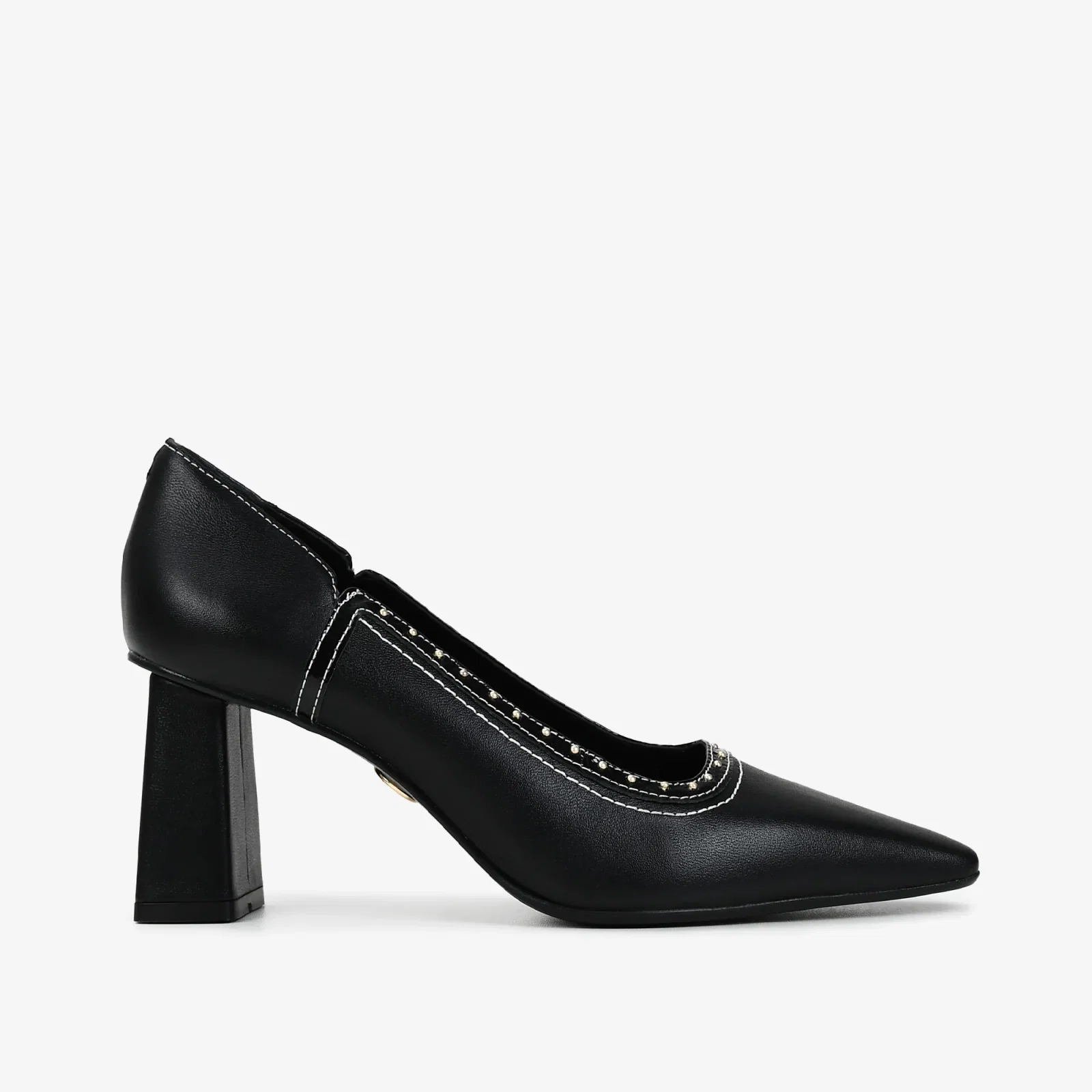 Scarpin Salto Bloco Preto Couro — imagem 1