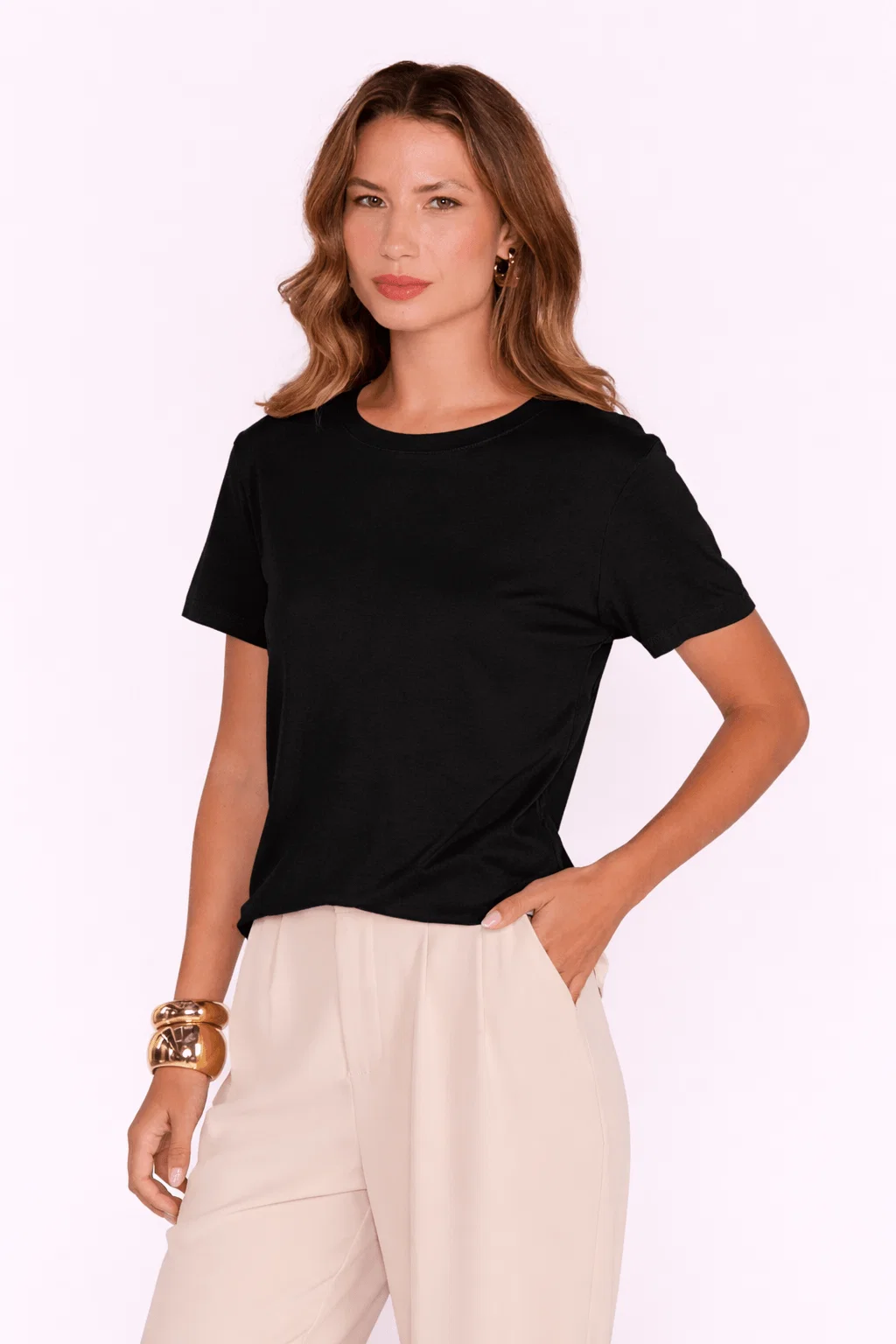 Blusa Manga Curta Alongada - Preto