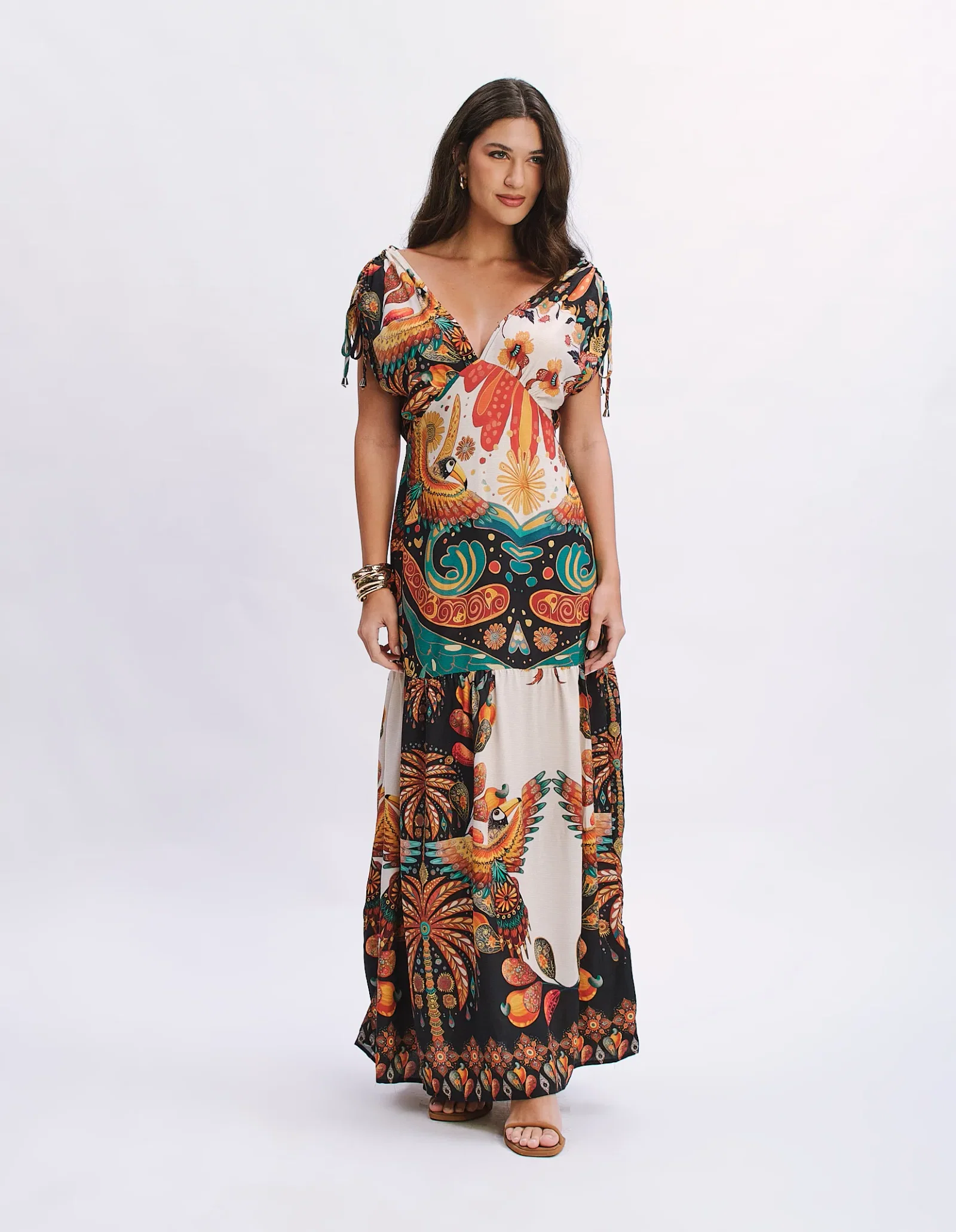 Vestido Longo Estampado Amazônia - Preto — imagem 1