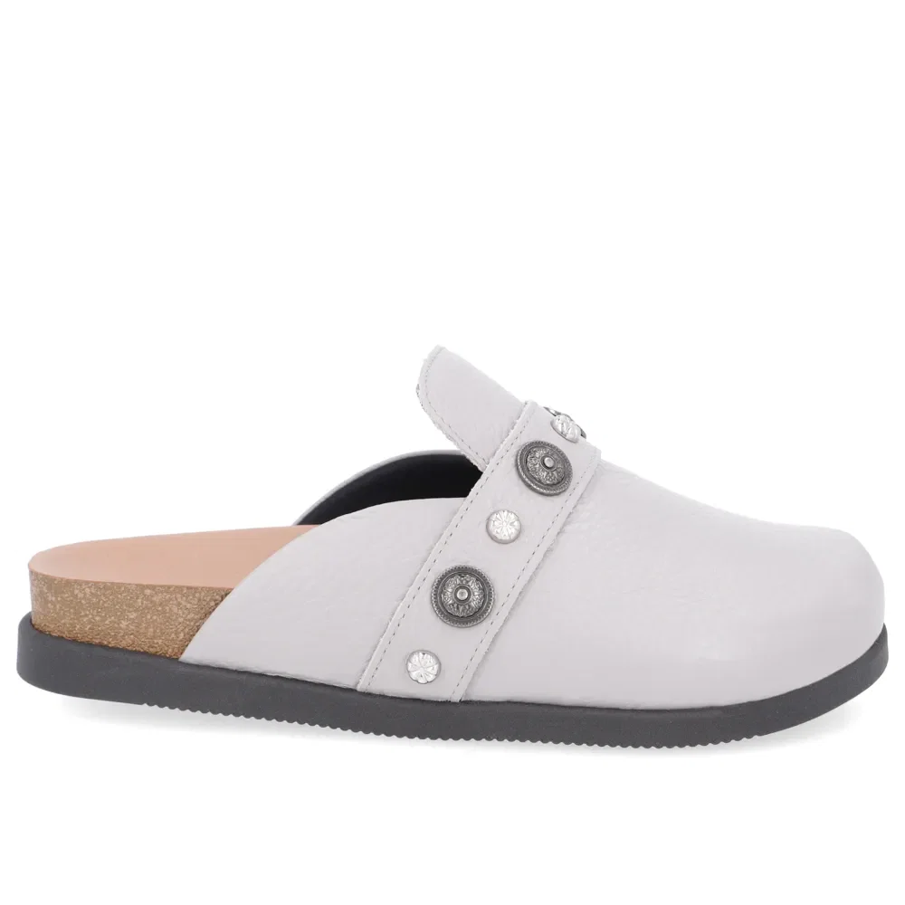 Mule Cinza Bico Redondo Enfeites