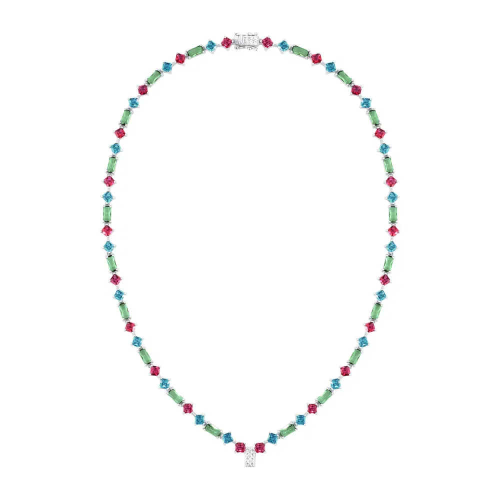 Colar Life Coloré em Prata 925 com Pedras Verdes, Rosas e Azul 40cm — imagem 1
