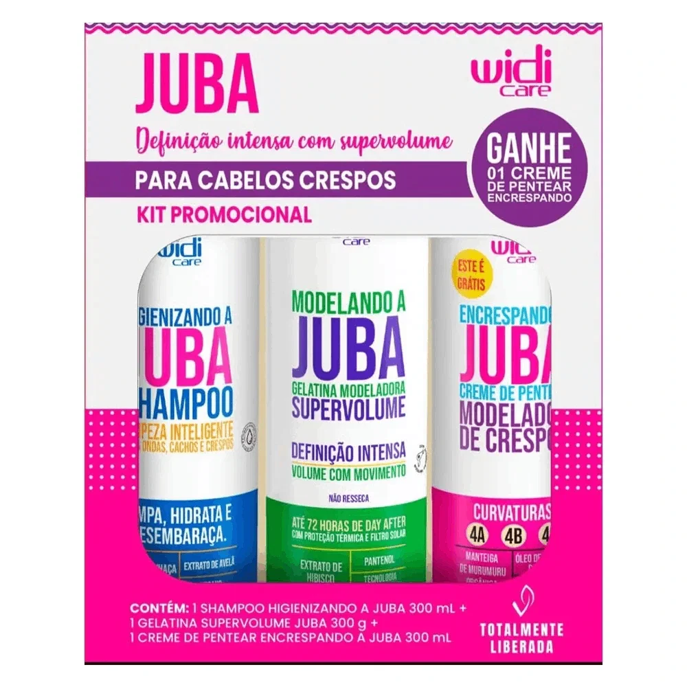 Kit Shampoo 300ml + Gelatina 300g + Creme de Pentear 300ml Widi Care Juba Encrespando