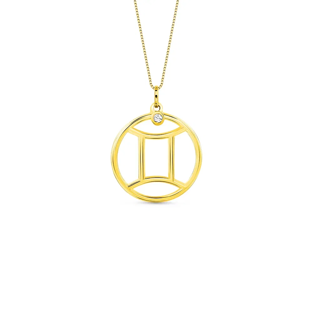 Pingente ZodíAço Gêmeos em Ouro Amarelo 18k com Safira Incolor, 17mm — imagem 1