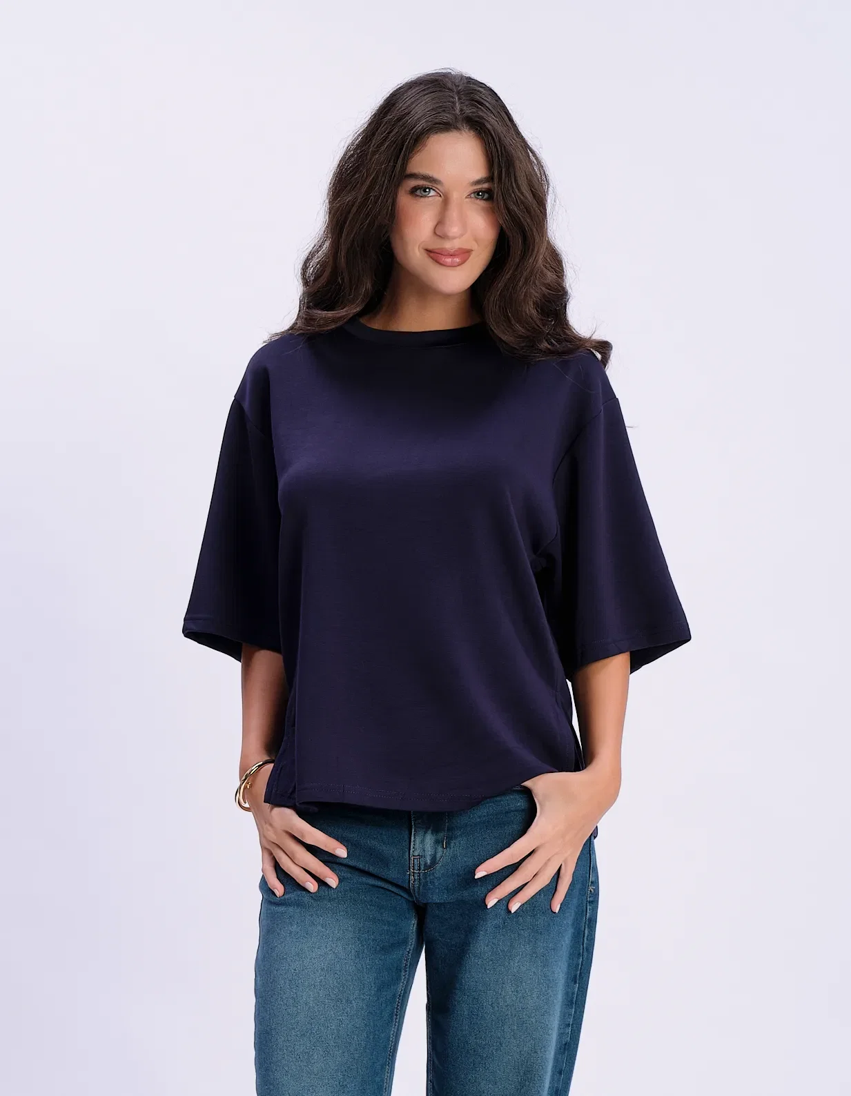 Blusa Ampla Decote Canoa - Azul Marinho