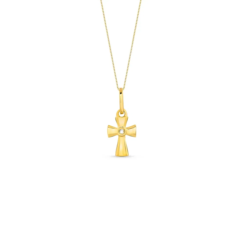 Pingente Religioso Cruz em Ouro Amarelo 18k com Topázio Incolor, 14mm — imagem 1