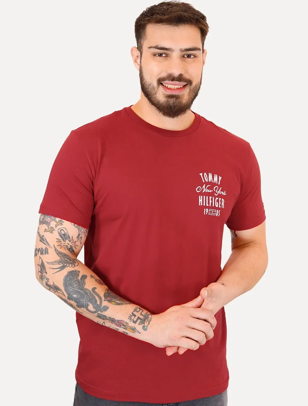 Camiseta Tommy Hilfiger Masculina Inverse Climate Tee Logo Vermelha — imagem 1