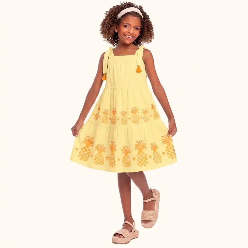 Vestido em malha florence com alças de amarração abacaxi — imagem 1