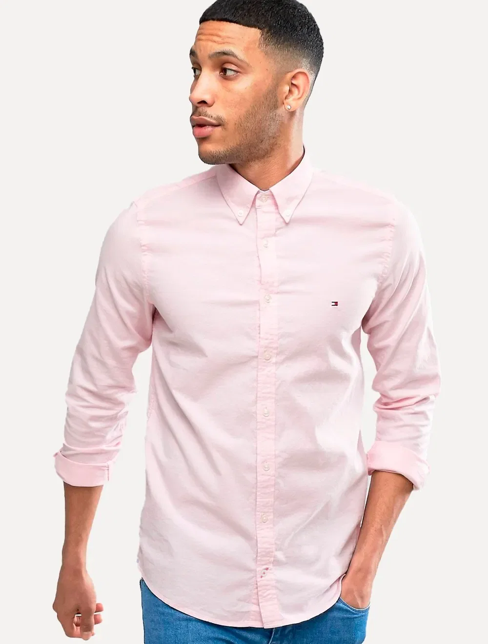 Camisa Tommy Hilfiger Masculina Regular Core Oxford Rosa Claro — imagem 1