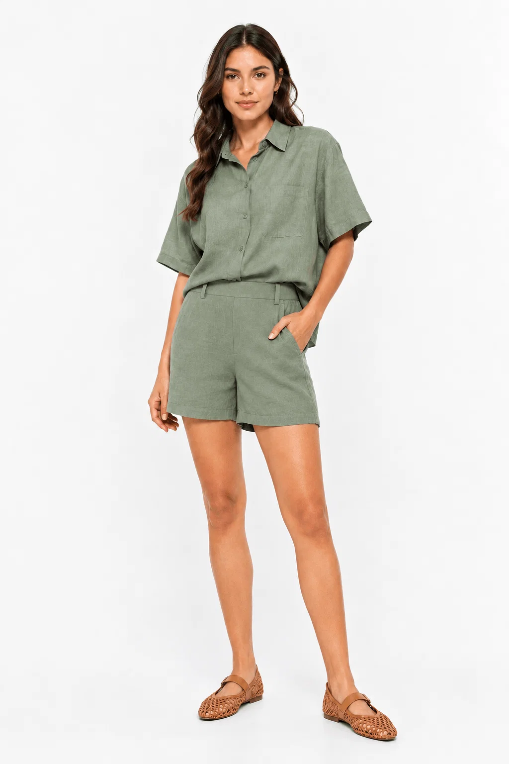 Short Cós Elástico Com Bolsos - Verde