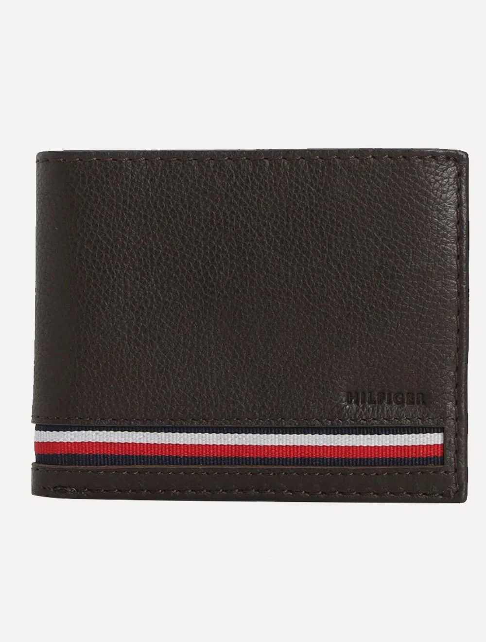 Carteira Tommy Hilfiger Masculina Couro Milled Flat Passcase Marrom Escuro