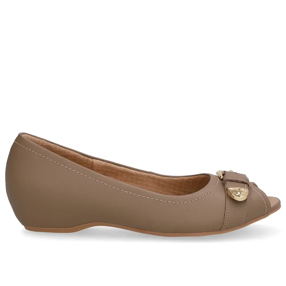Peep Toe Salto Embutido Marrom Couro Fivela — imagem 1