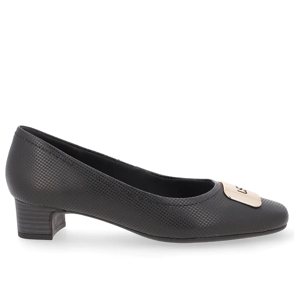 Scarpin Couro Preto Bico Quadrado