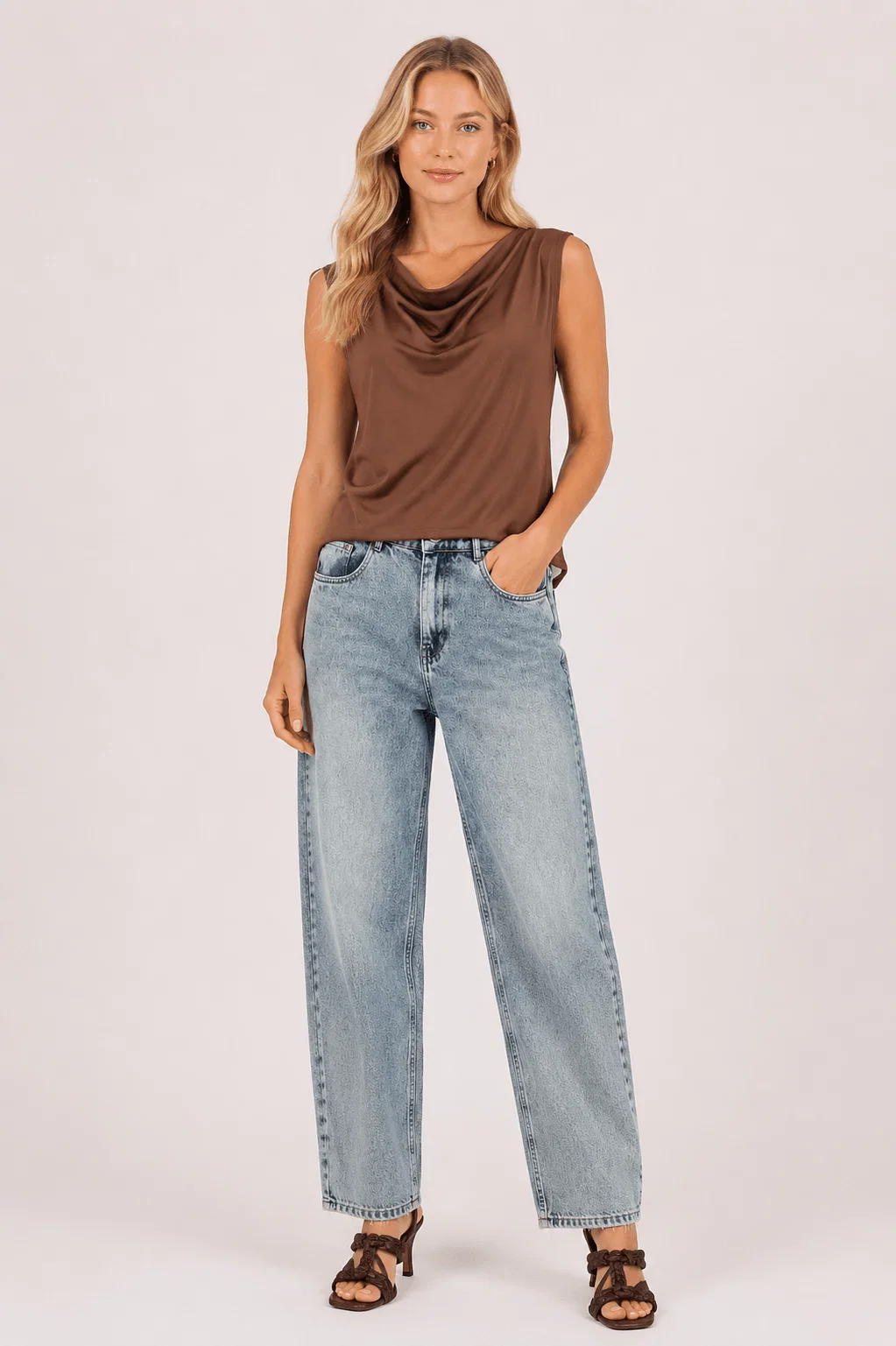 Blusa Malha Gola Degage - Marrom