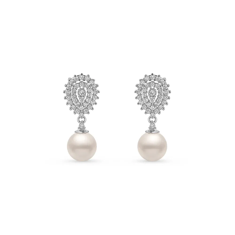 Brinco Clássico Especial em Ouro Branco 18k com Pérola e Diamantes — imagem 1
