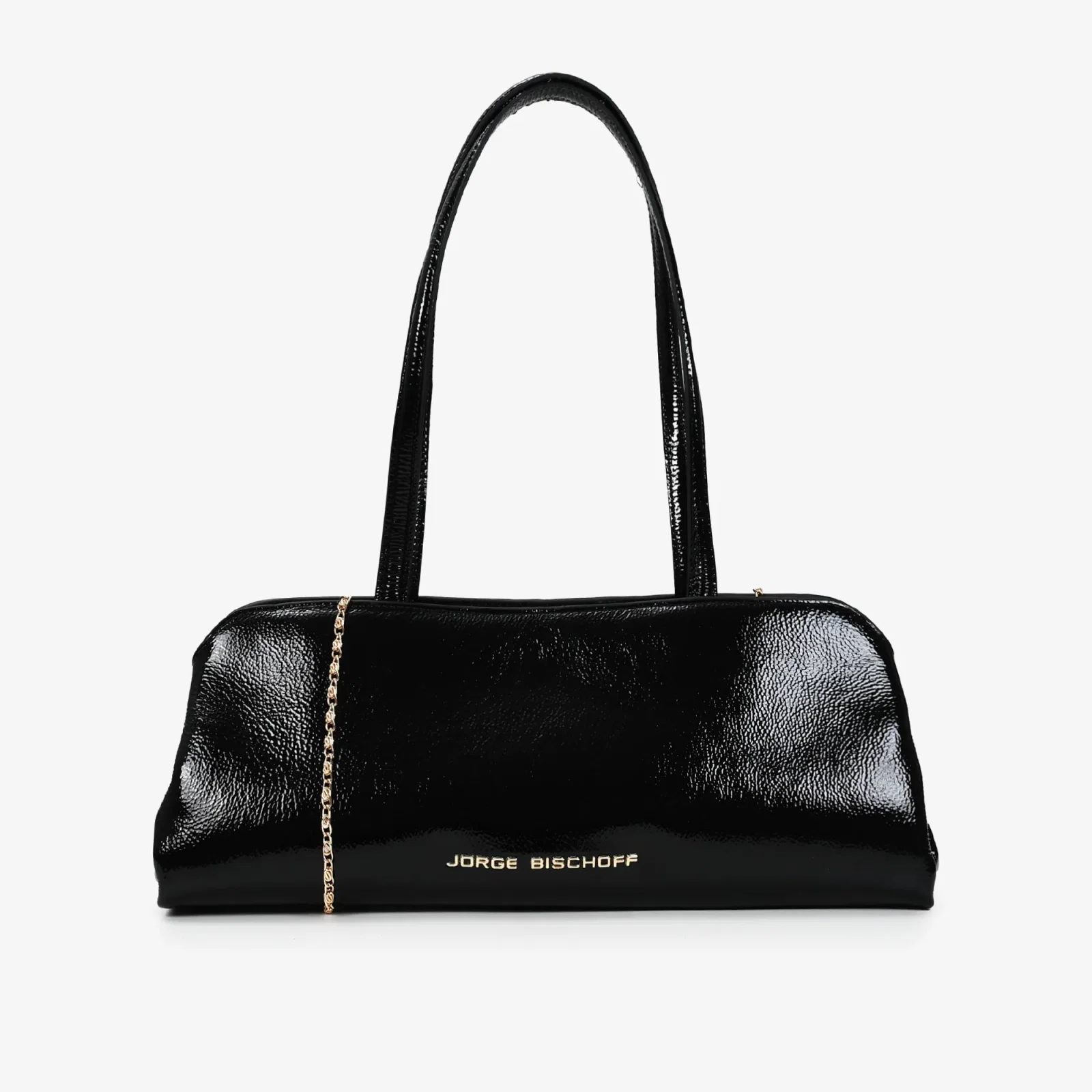 Bolsa De Ombro Preto Couro Verniz — imagem 1