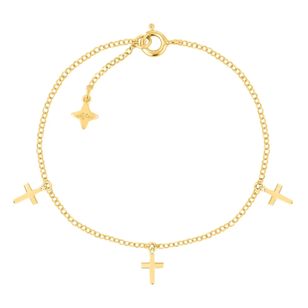Pulseira Life Religião Cruz em Prata 925 com Banho de Ouro Amarelo 18k