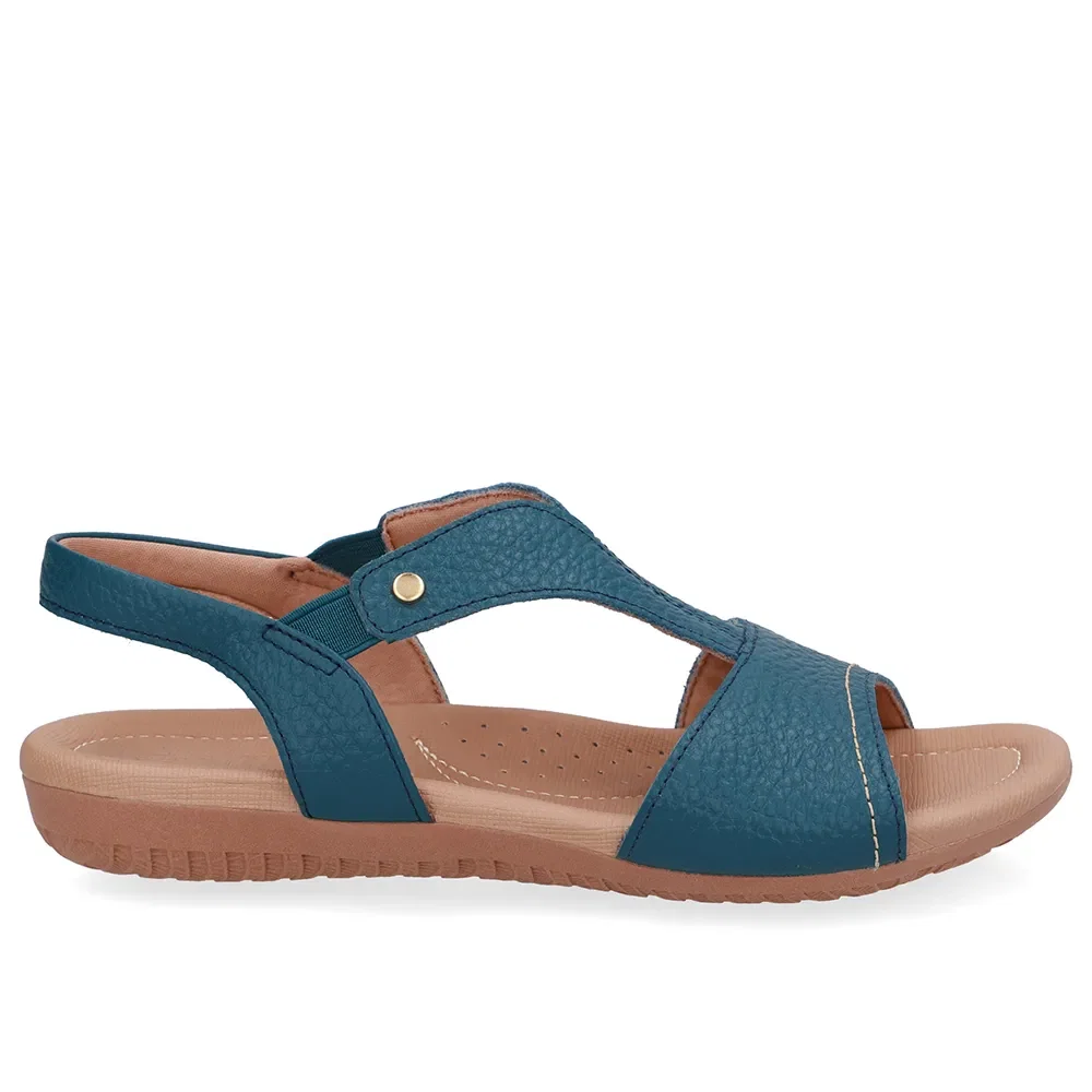 Sandália Rasteira Couro Azul Bico Redondo — imagem 1