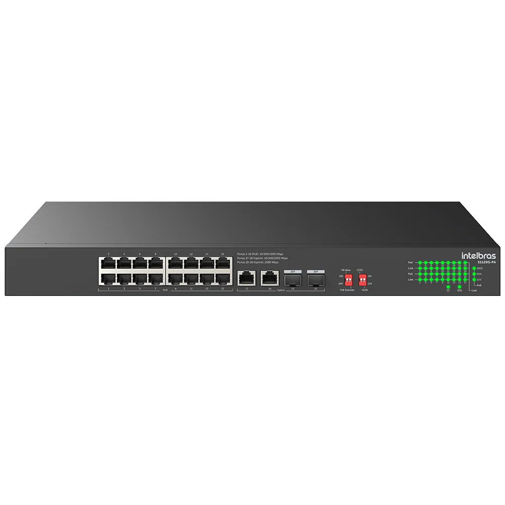 Switch Não Gerenciavel 20 portas Gigabit S1120G-PA Preto Intelbras