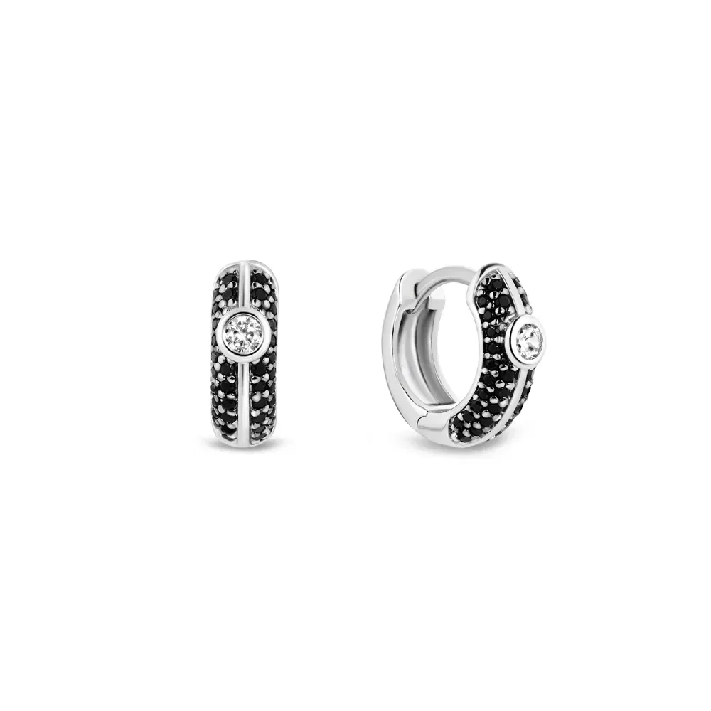 Argola Life Joyful em Prata 925 com Pedras Incolores e Pretas, 12,5mm