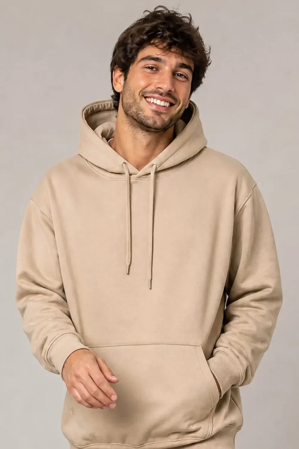 Blusa Moletom Canguru Confortável Polo Wear Bege Médio