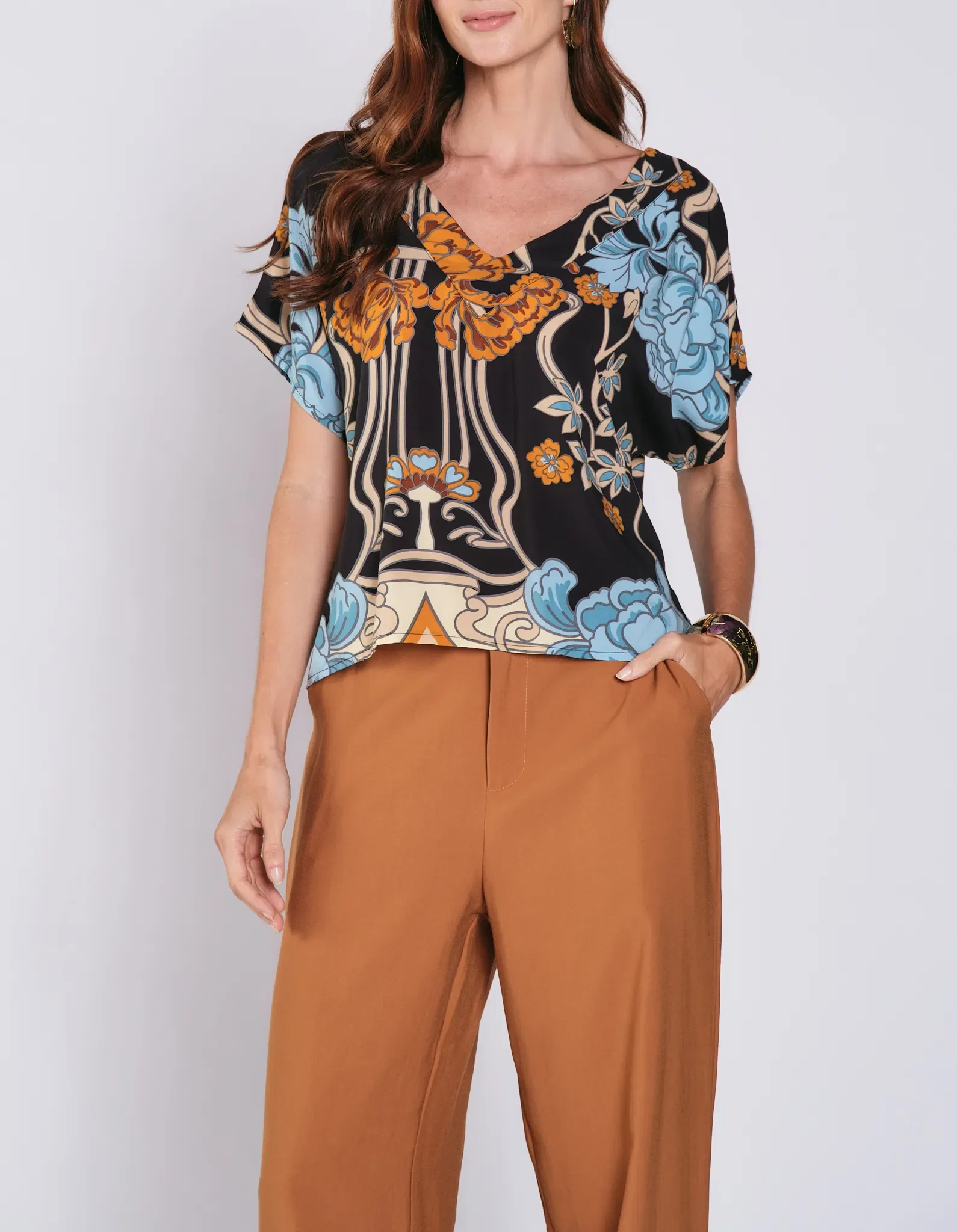 Blusa Estampado Barrado Romantico - Preto