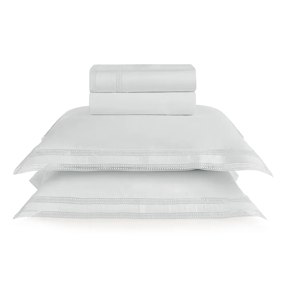 Jogo de cama Queen 300 fios Cetim Romana Branco