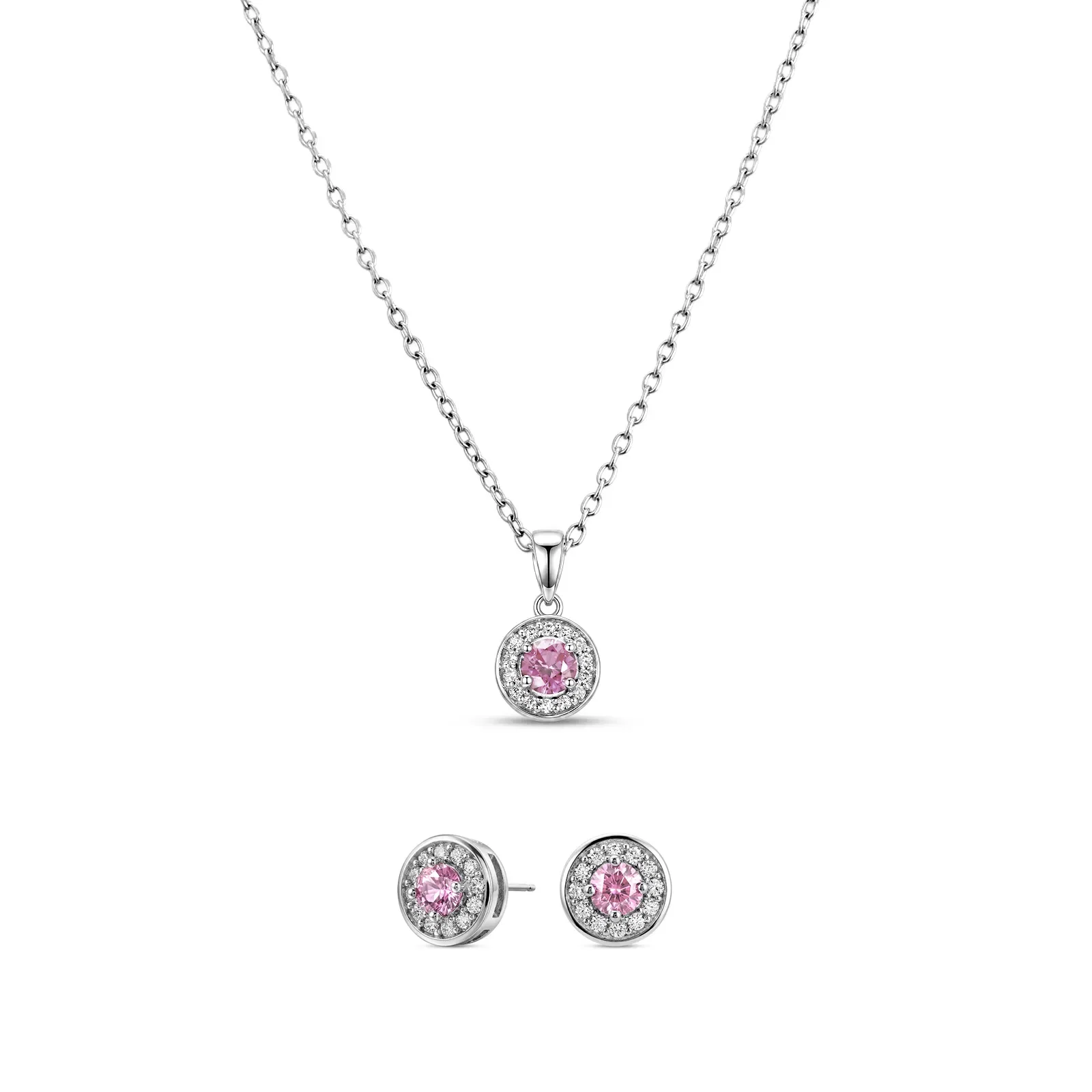 Kit Life Forms Brinco + Colar em Prata 925 com Zircônia Rosa Claro e Incolor — imagem 1