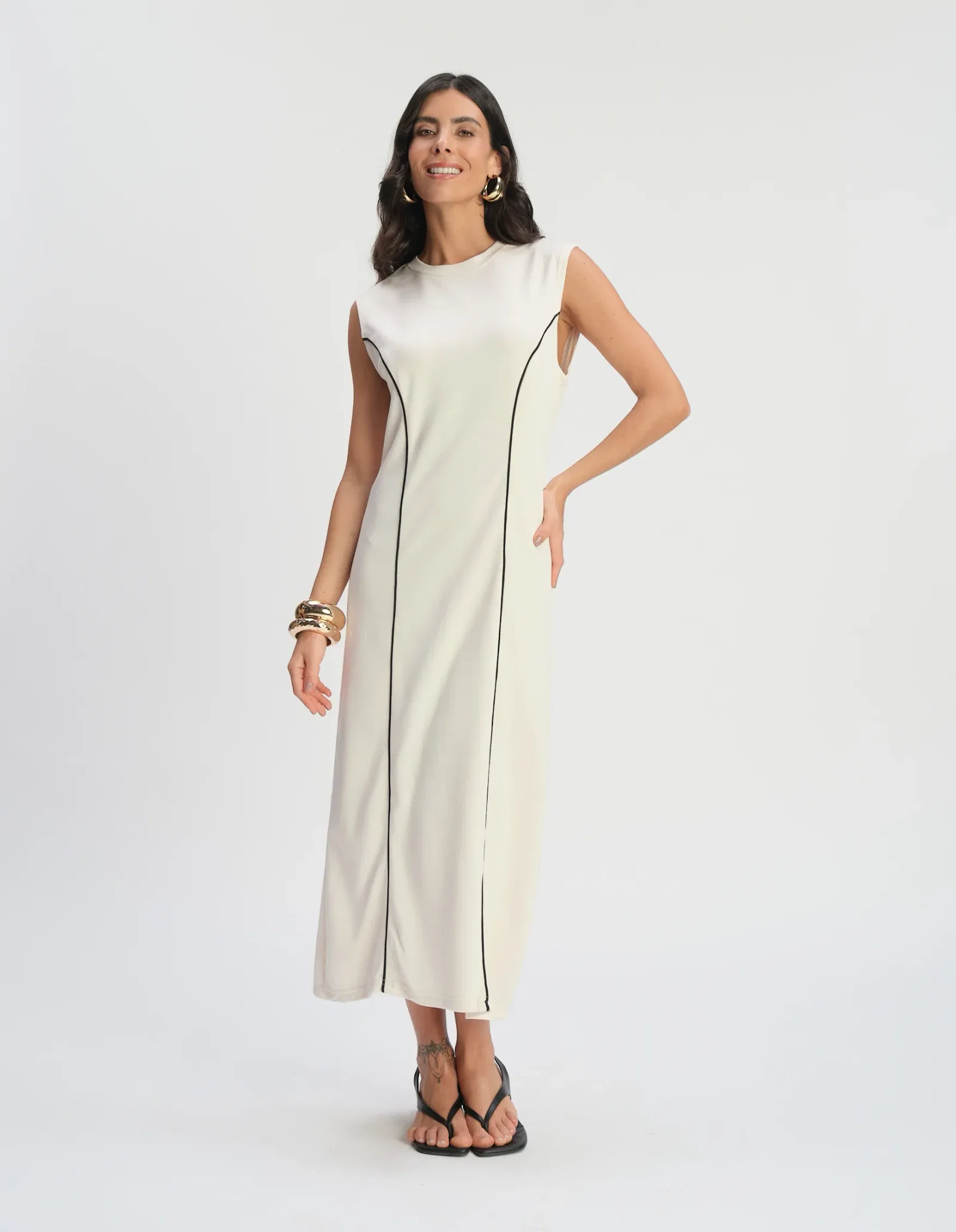 Vestido Sem Manga Detalhe Vivos - Off White — imagem 1