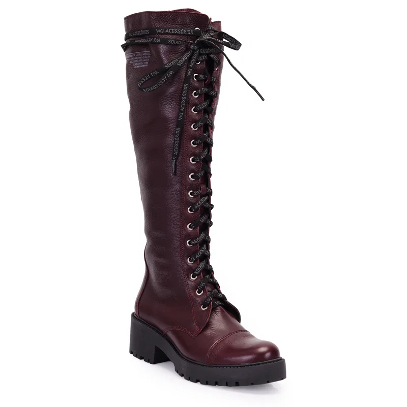 Coturno Cano Longo Couro Com Carimbo E Cadarco Personalizado 6cm