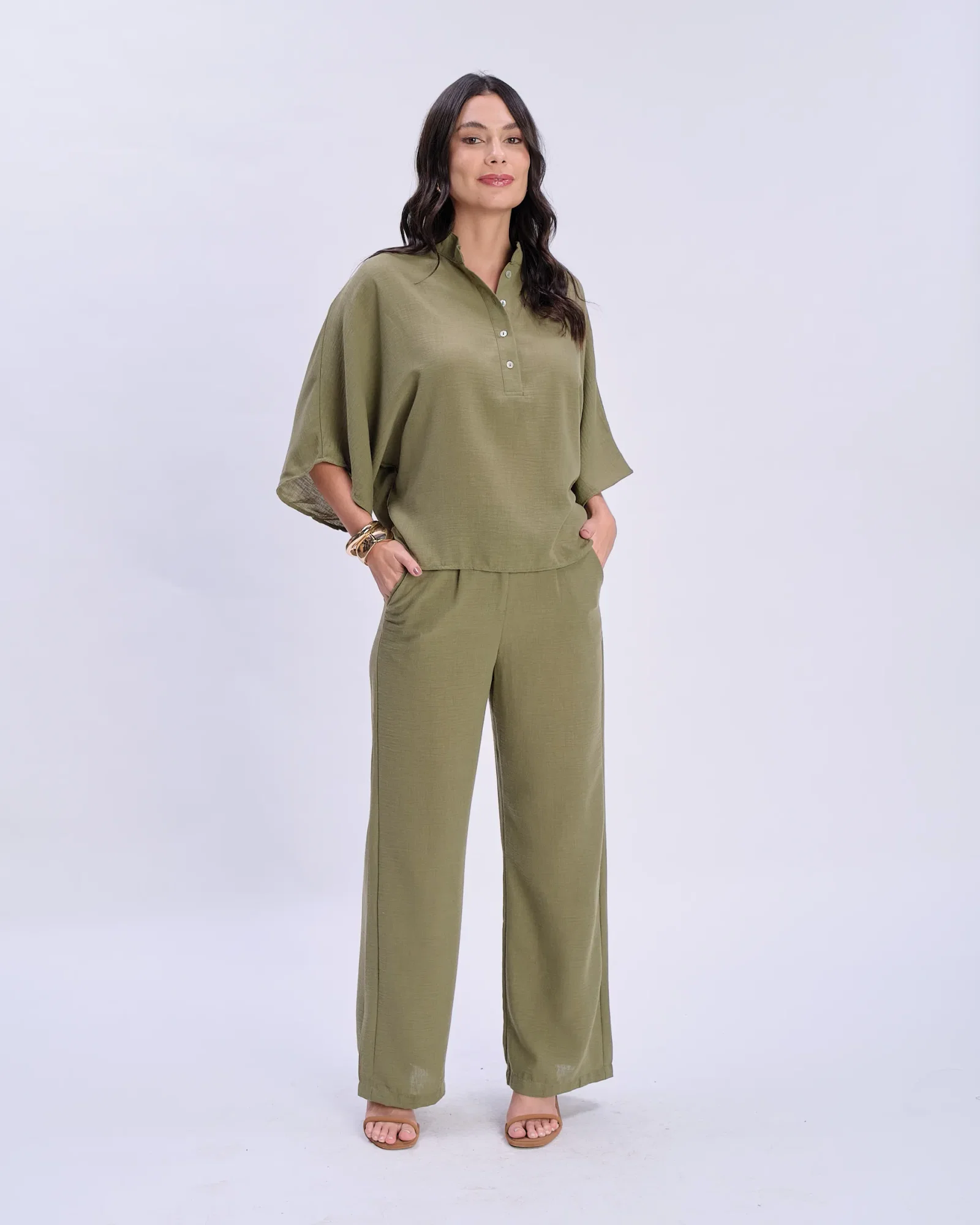 Calça Pantalona - Verde Oliva