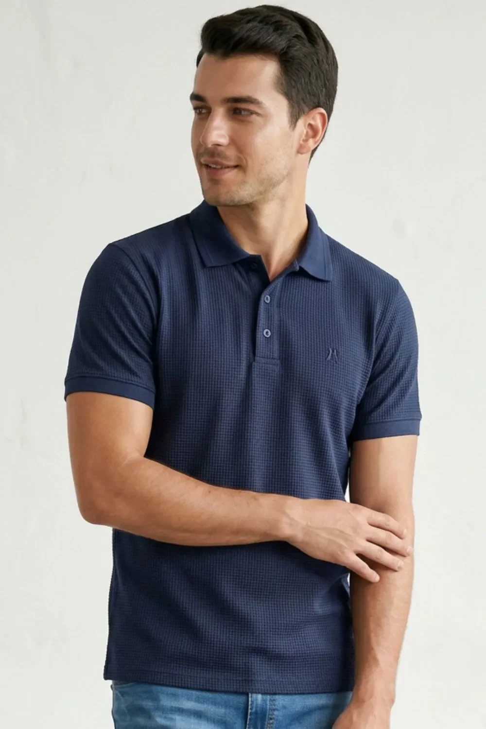 Polo Piquet Texturizada Premium Polo Wear Azul Escuro