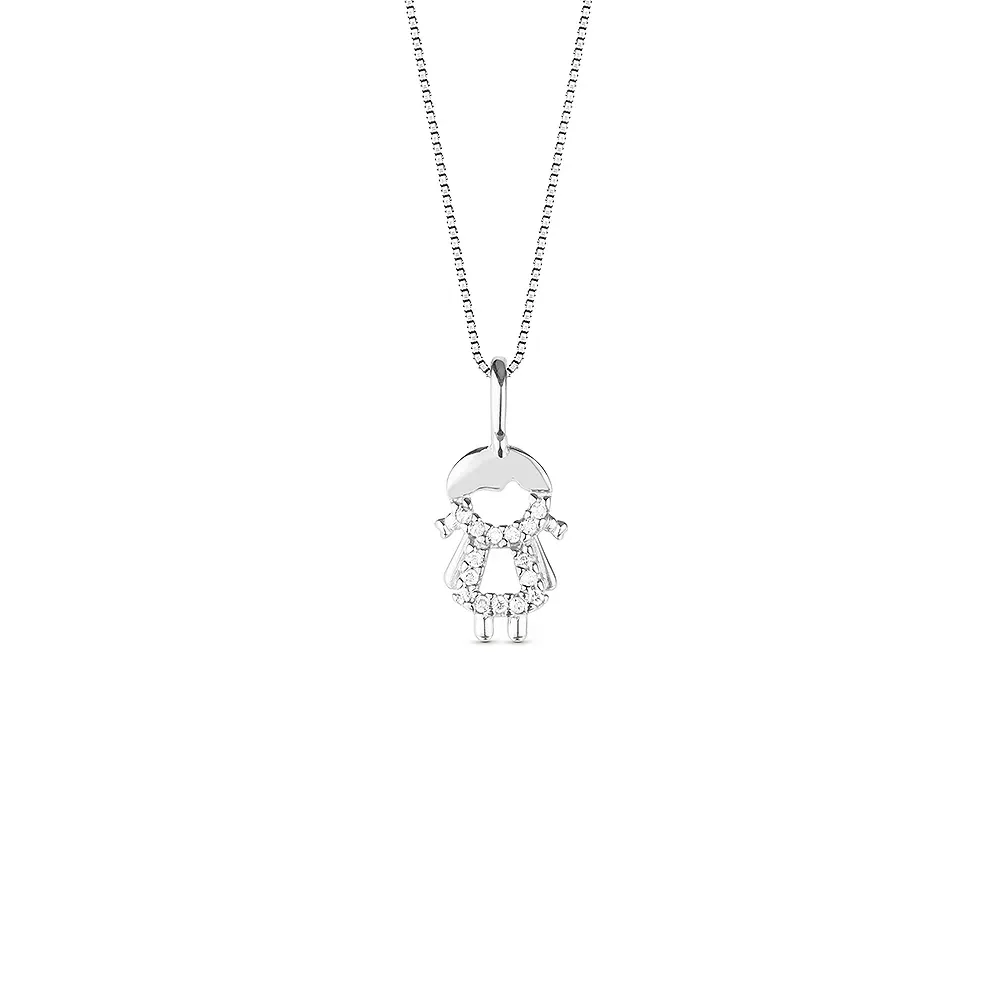 Pingente Menina em Ouro Branco 18k com Diamantes, 10mm — imagem 1