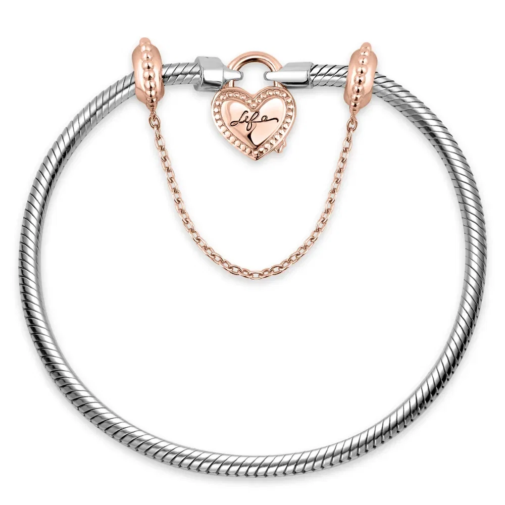 Pulseira Life Cadeado Coração em Prata 925 com Banho de Ouro Rosé 18k — imagem 1