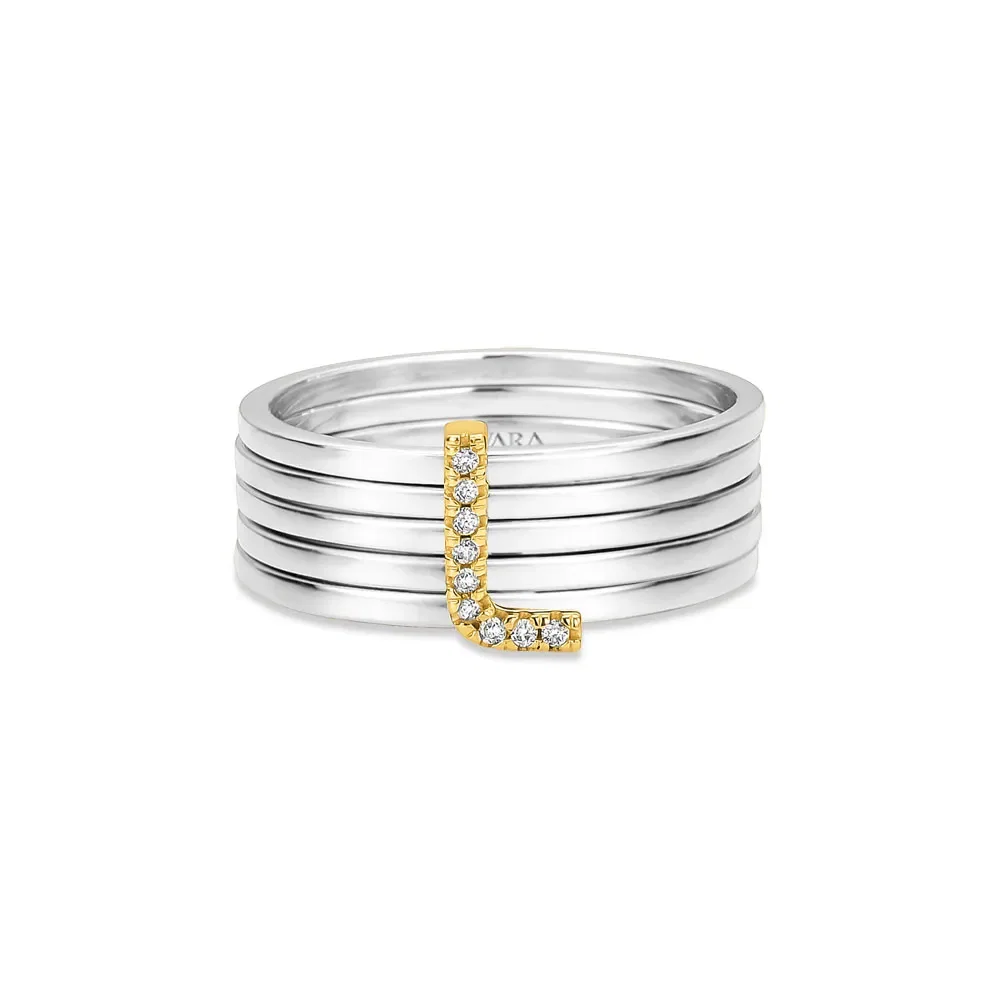 Anel Letra L em Prata 925 com Ouro Amarelo 18k e Diamantes — imagem 1