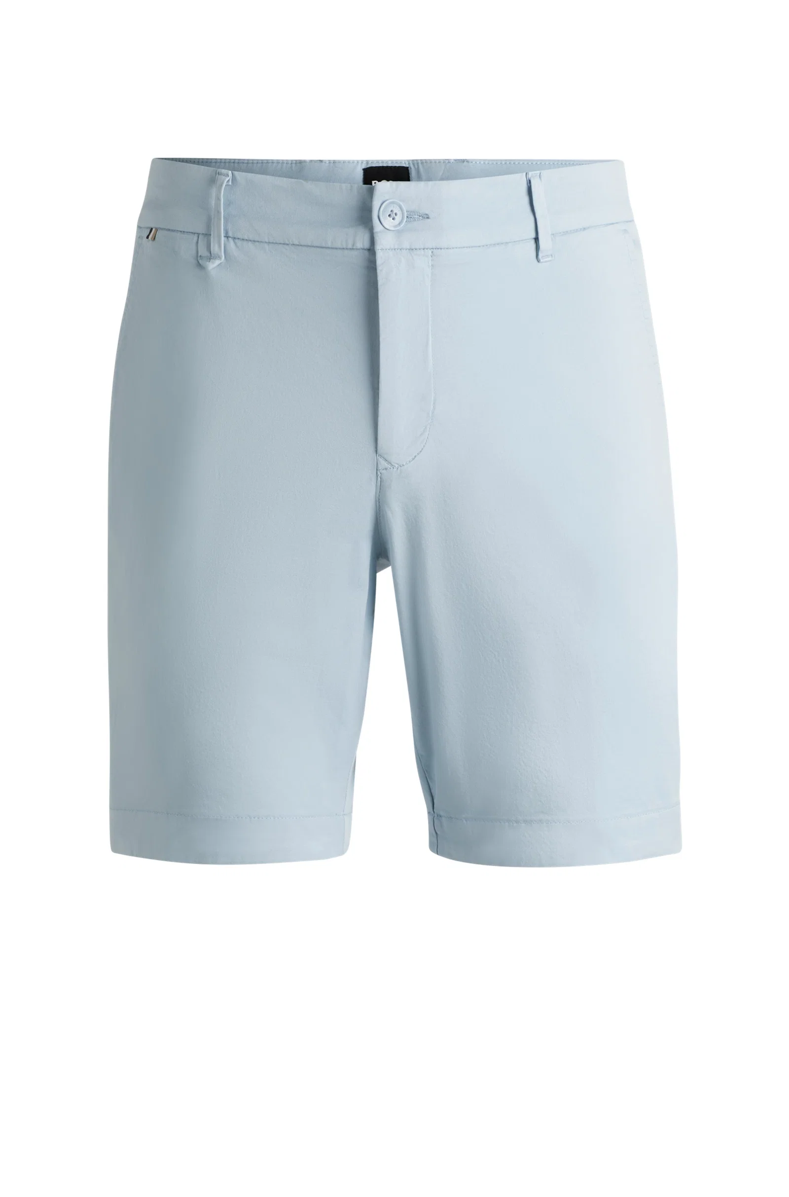 Shorts De Ajuste Slim Em Sarja De Algodão Elástico