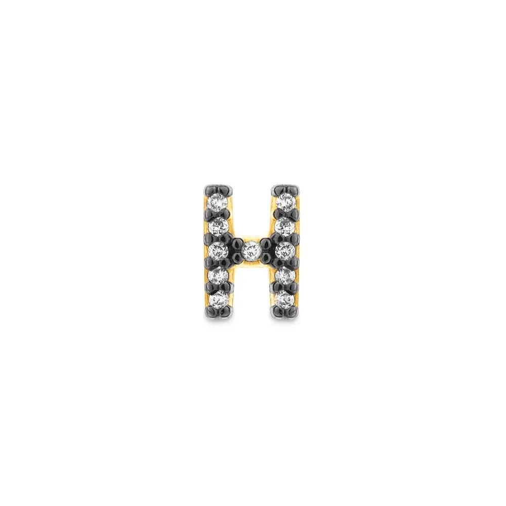 Brinco Único Letra H em Ouro Amarelo 18k com Diamantes — imagem 1