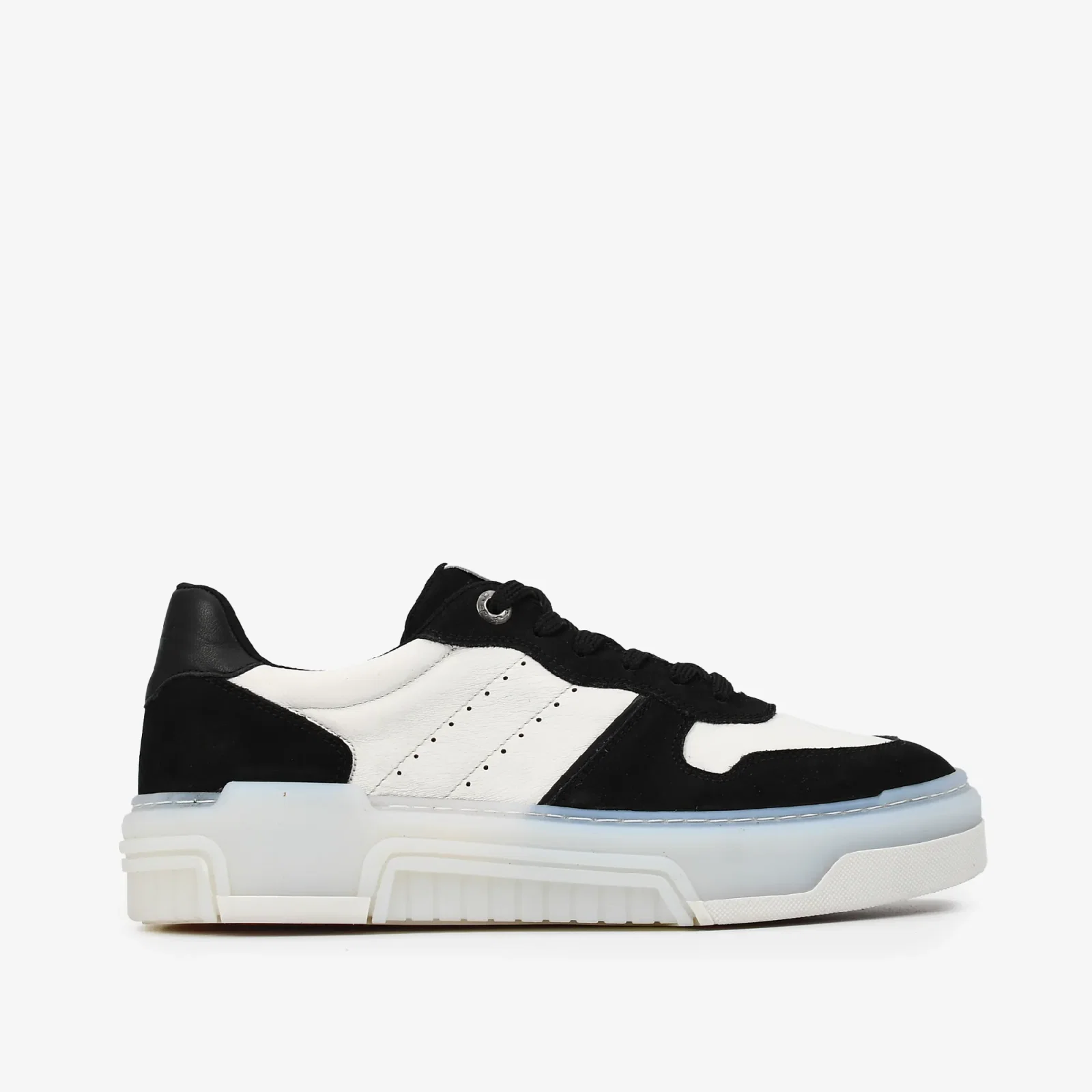 Tênis Masculino Casual Preto Branco Couro Camurça