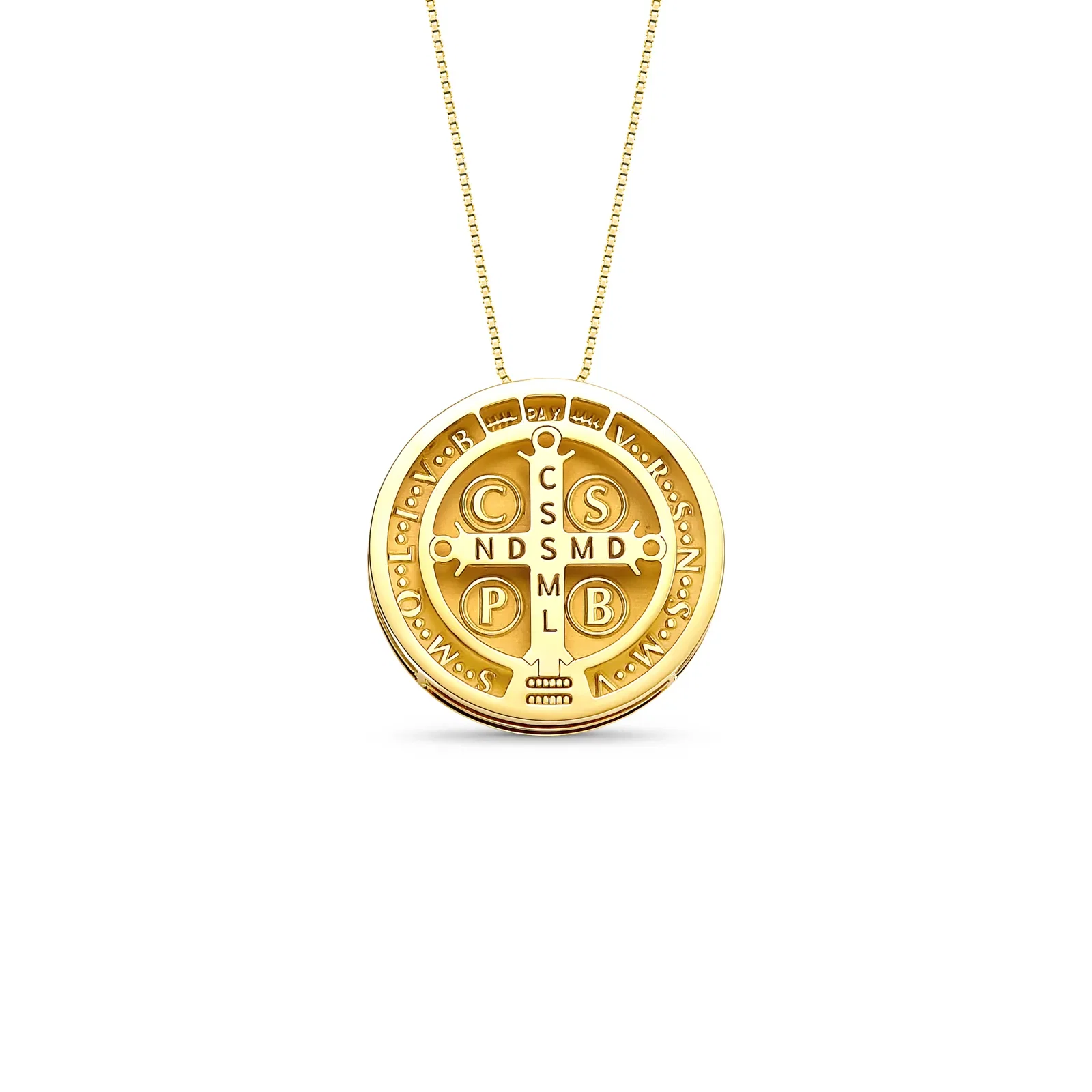 Pingente Medalha São Bento e Cruz de São Bento em Ouro Amarelo 18k