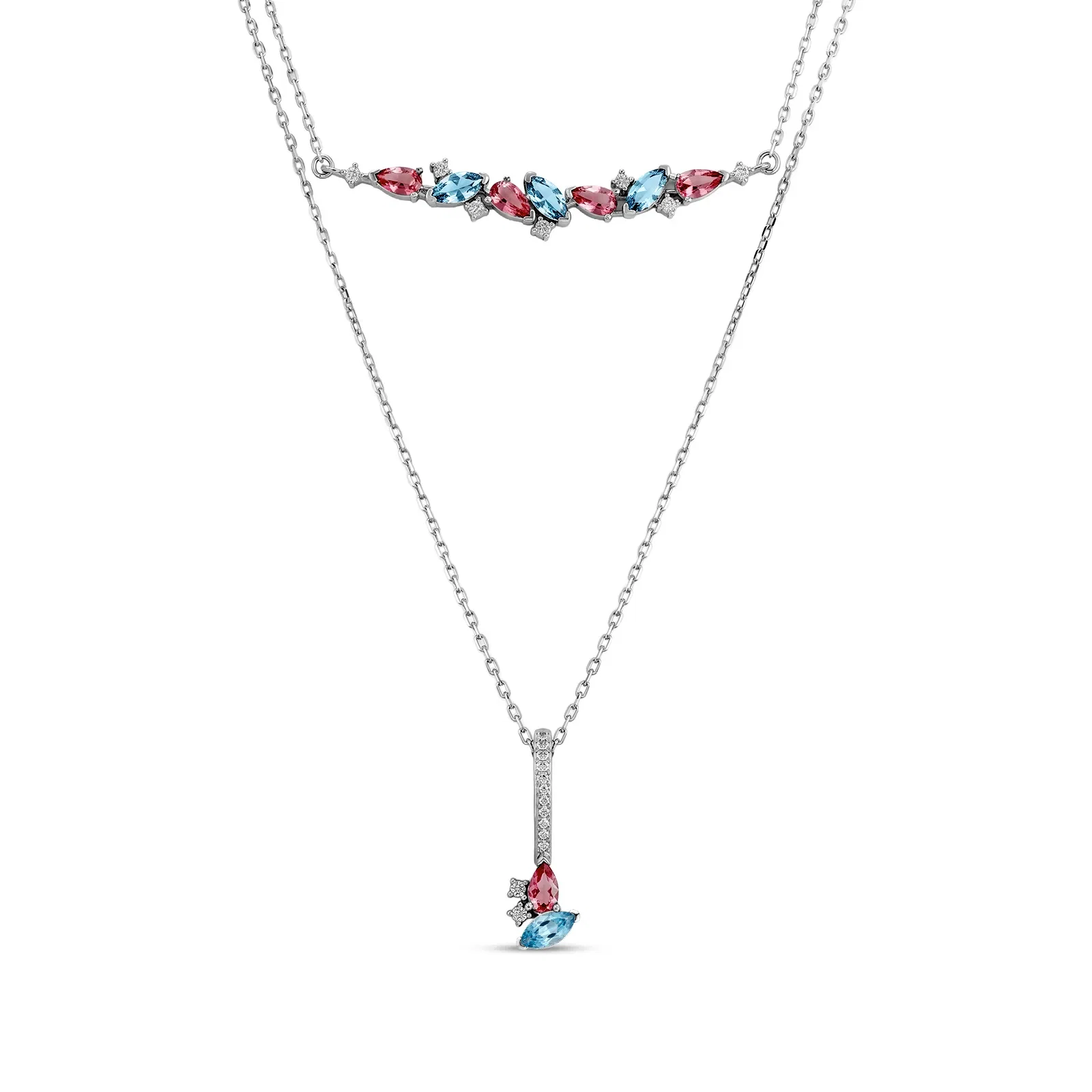 Colar Life Éden em Prata 925 com Zircônia Azul,Rosa e Incolor 55cm — imagem 1