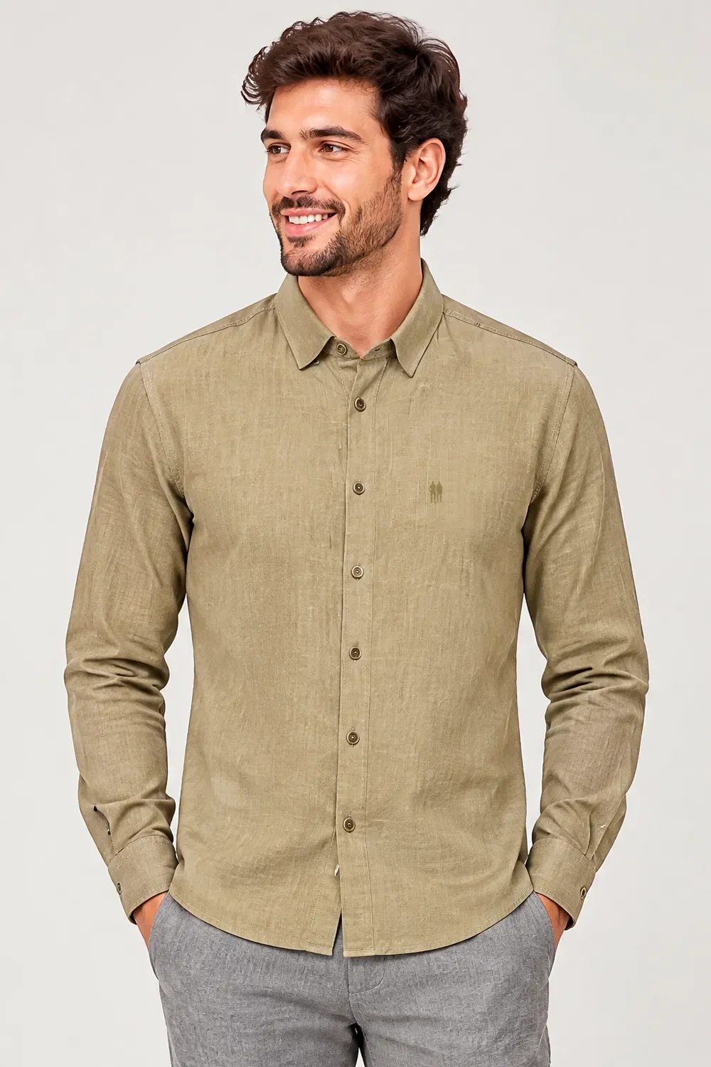 Camisa Masculina Manga Longa Polo Wear Bege Médio
