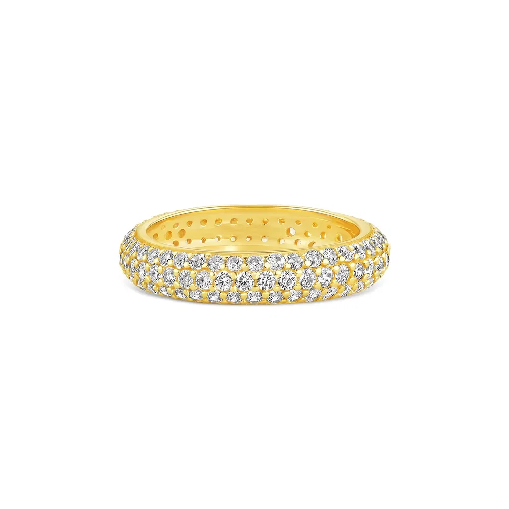 Anel Life Essential em Prata 925 com Banho de Ouro Amarelo 18k e Pedras Incolores, 4.3mm