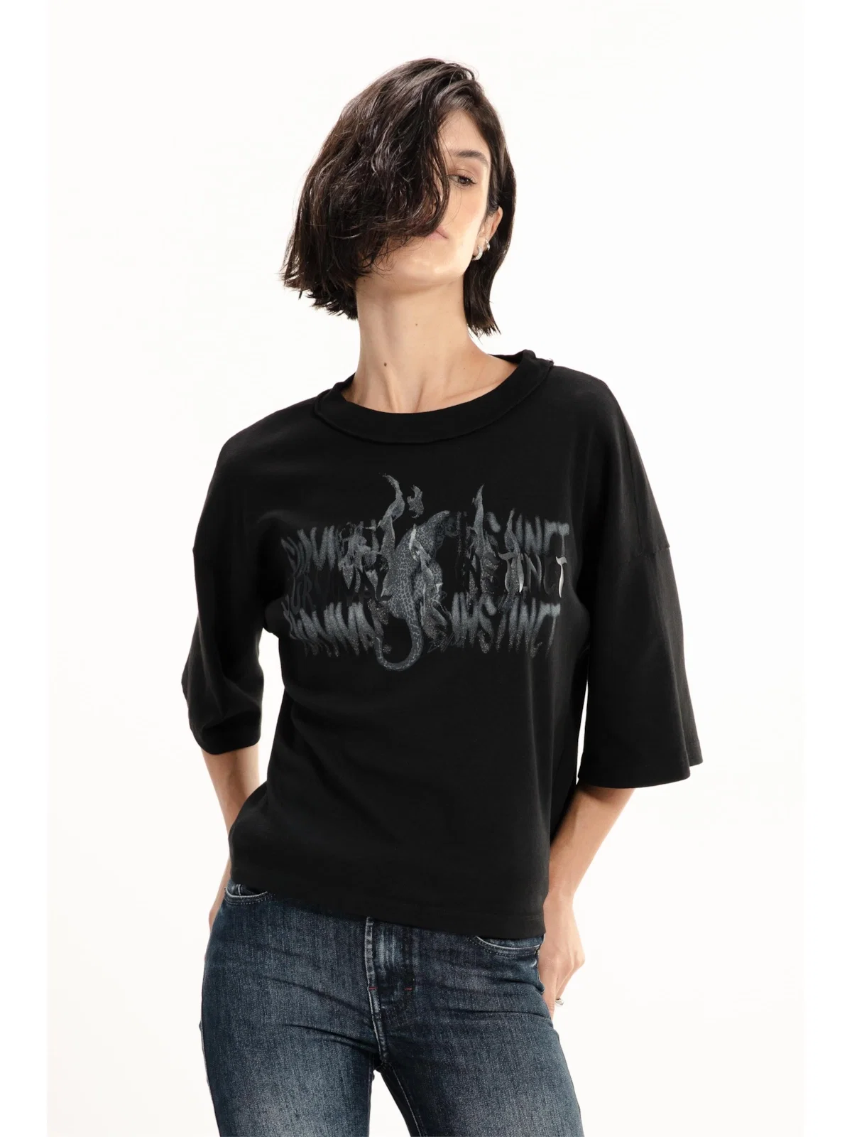 Ellus Rib Leather Print Preto — imagem 1